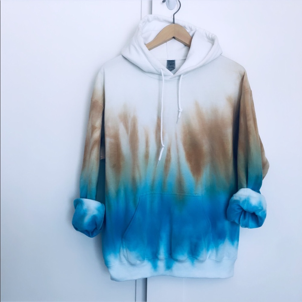 🔴SOLD🔴Tie Dye Golden Blue Colorblock NEW Hoodie - Picture 4 of 14